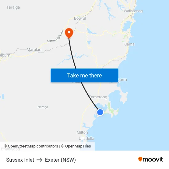 Sussex Inlet to Exeter (NSW) map