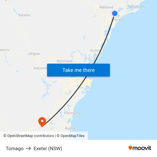 Tomago to Exeter (NSW) map