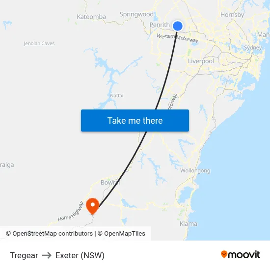 Tregear to Exeter (NSW) map