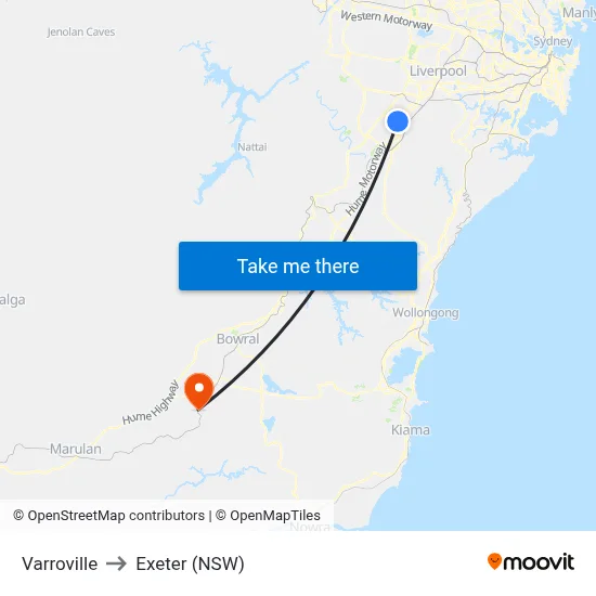 Varroville to Exeter (NSW) map