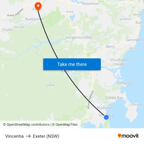 Vincentia to Exeter (NSW) map