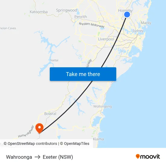 Wahroonga to Exeter (NSW) map