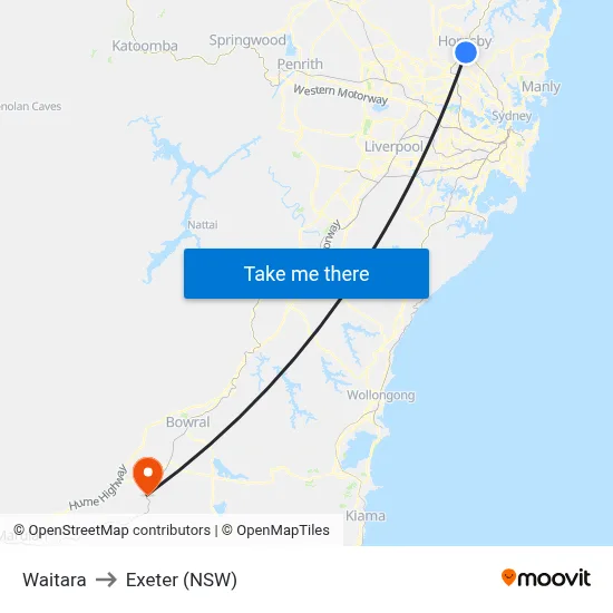Waitara to Exeter (NSW) map