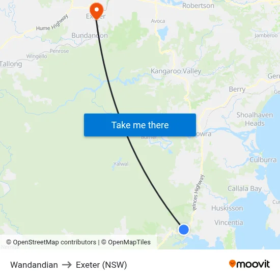 Wandandian to Exeter (NSW) map