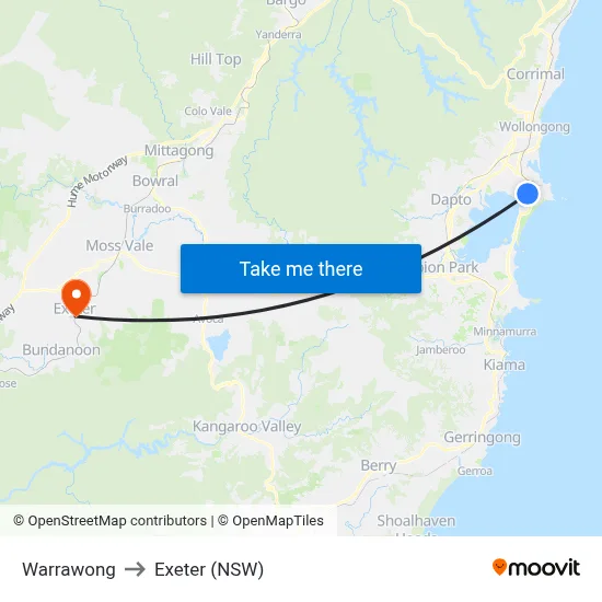 Warrawong to Exeter (NSW) map