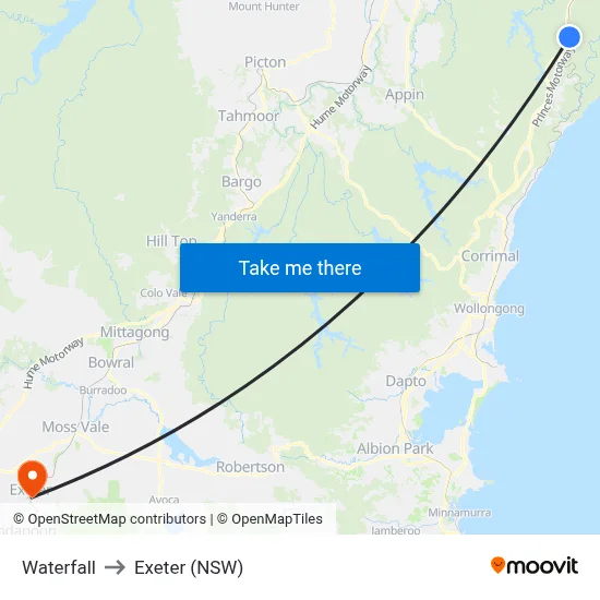 Waterfall to Exeter (NSW) map