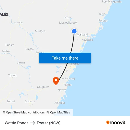 Wattle Ponds to Exeter (NSW) map