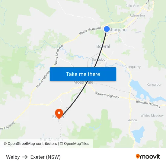 Welby to Exeter (NSW) map