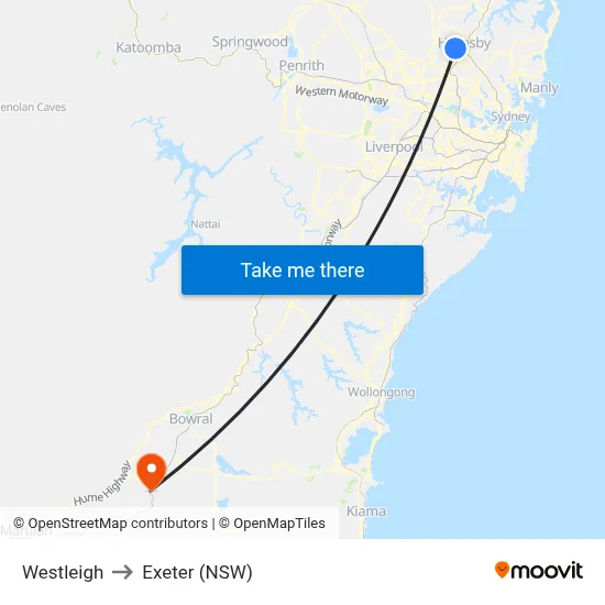 Westleigh to Exeter (NSW) map
