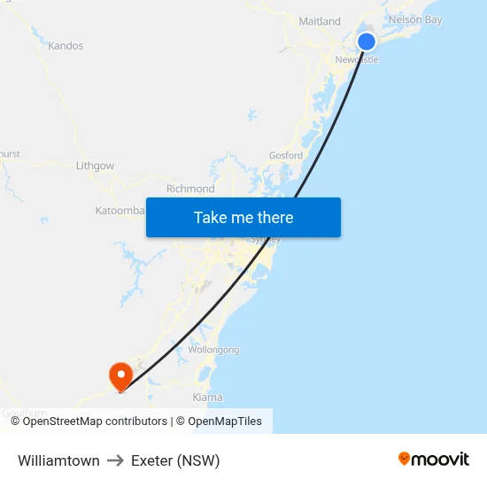Williamtown to Exeter (NSW) map