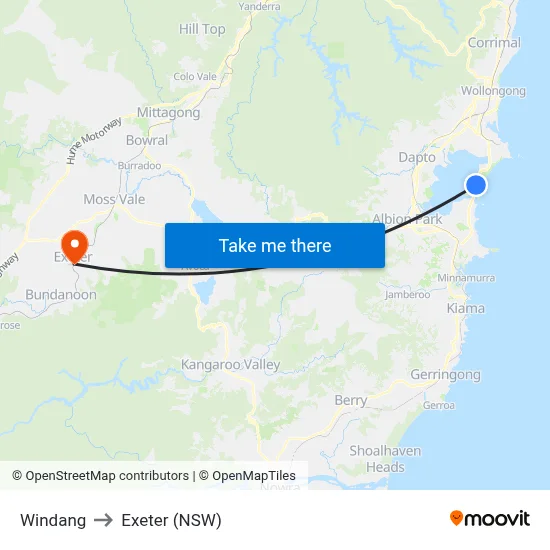 Windang to Exeter (NSW) map