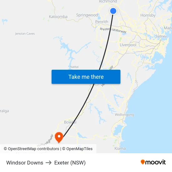 Windsor Downs to Exeter (NSW) map