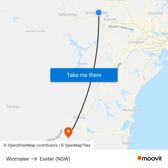 Winmalee to Exeter (NSW) map