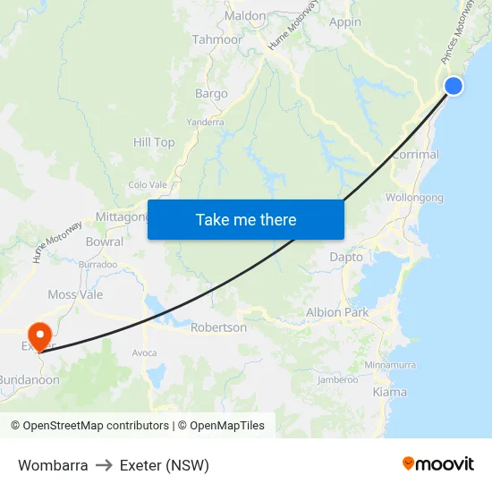 Wombarra to Exeter (NSW) map