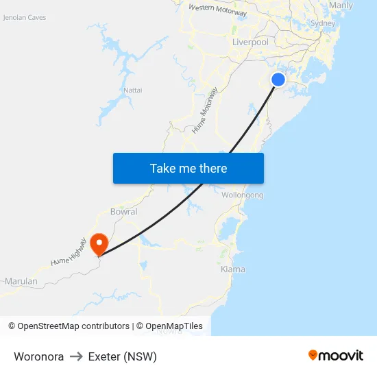 Woronora to Exeter (NSW) map
