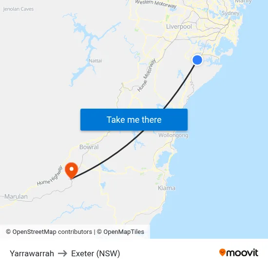 Yarrawarrah to Exeter (NSW) map