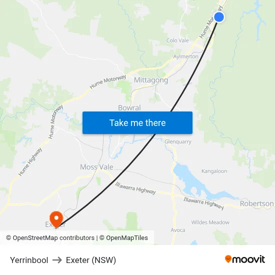 Yerrinbool to Exeter (NSW) map
