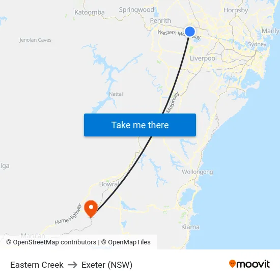 Eastern Creek to Exeter (NSW) map