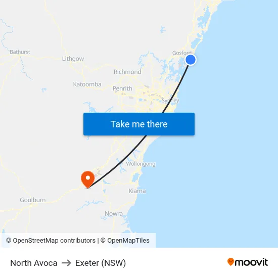 North Avoca to Exeter (NSW) map