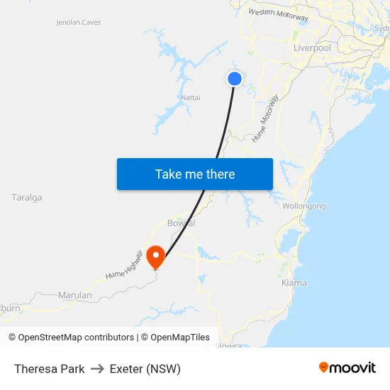 Theresa Park to Exeter (NSW) map