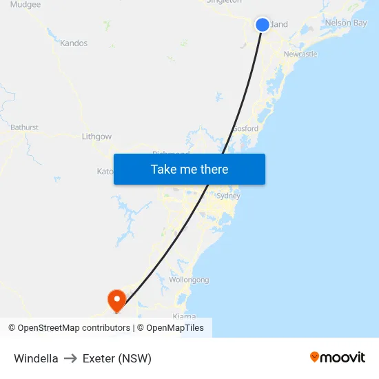 Windella to Exeter (NSW) map