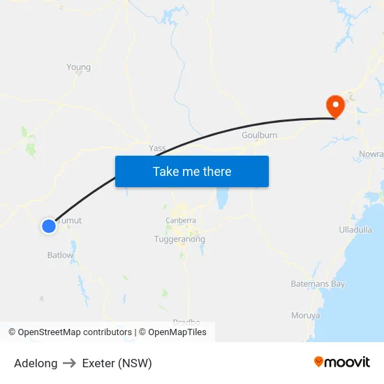 Adelong to Exeter (NSW) map