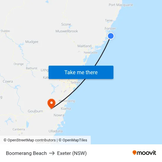 Boomerang Beach to Exeter (NSW) map