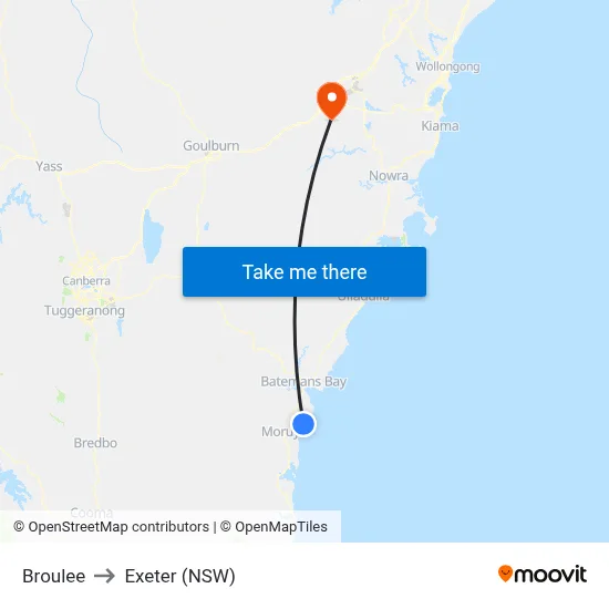 Broulee to Exeter (NSW) map