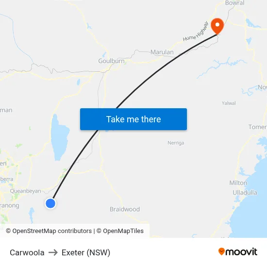 Carwoola to Exeter (NSW) map