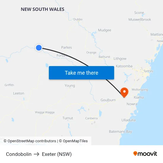 Condobolin to Exeter (NSW) map