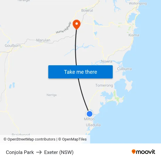 Conjola Park to Exeter (NSW) map