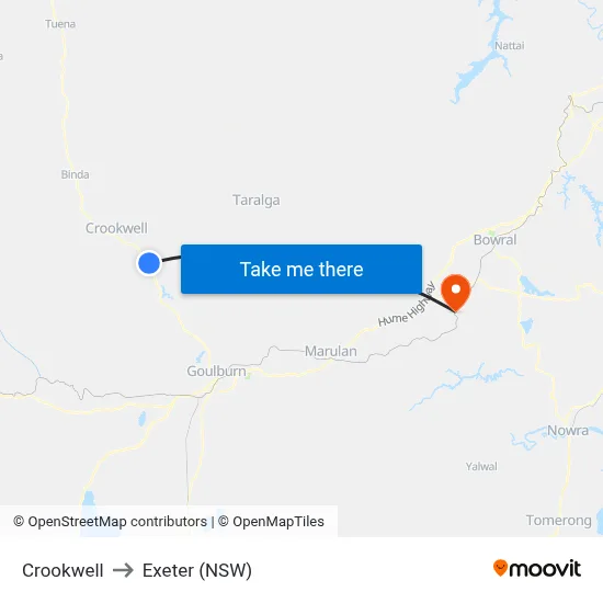 Crookwell to Exeter (NSW) map