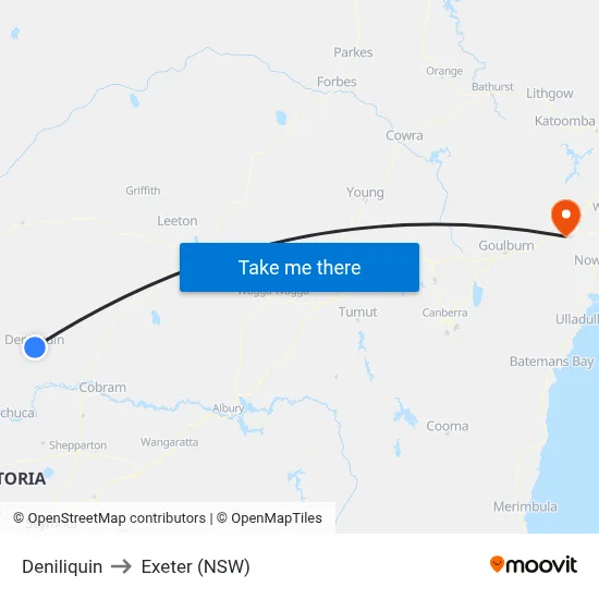 Deniliquin to Exeter (NSW) map