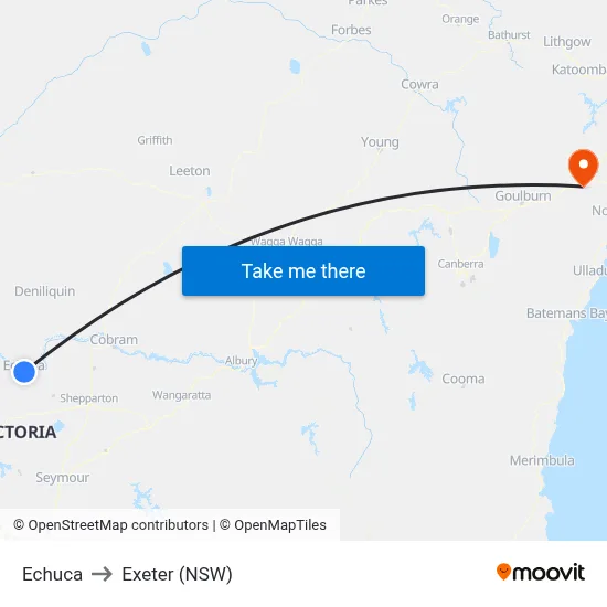 Echuca to Exeter (NSW) map