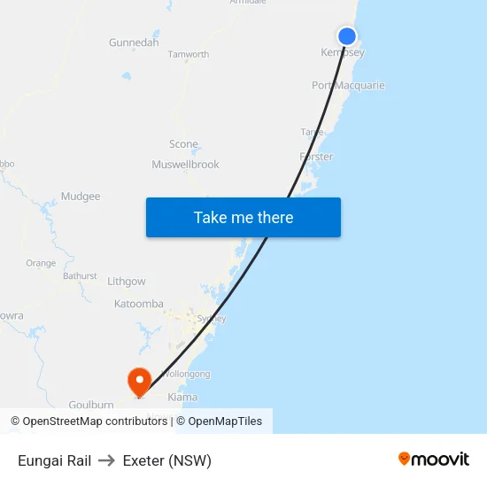Eungai Rail to Exeter (NSW) map