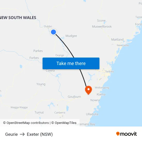 Geurie to Exeter (NSW) map