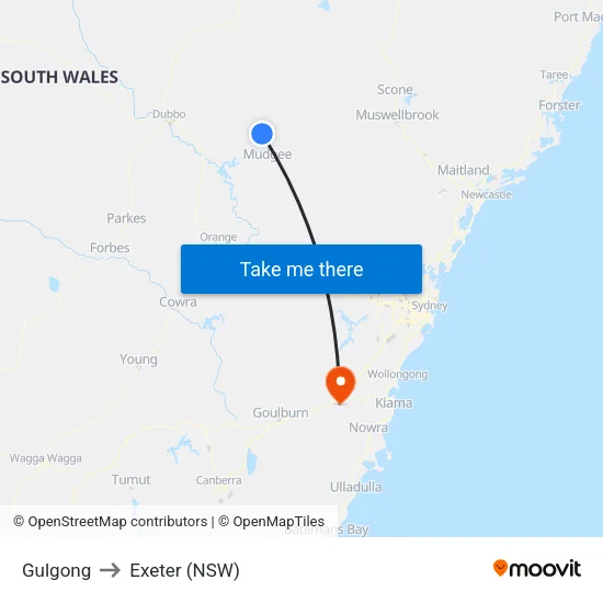 Gulgong to Exeter (NSW) map