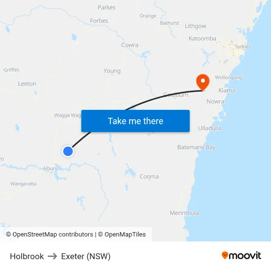 Holbrook to Exeter (NSW) map