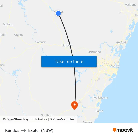 Kandos to Exeter (NSW) map