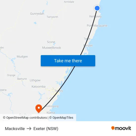 Macksville to Exeter (NSW) map