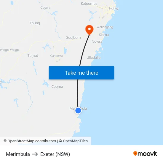 Merimbula to Exeter (NSW) map