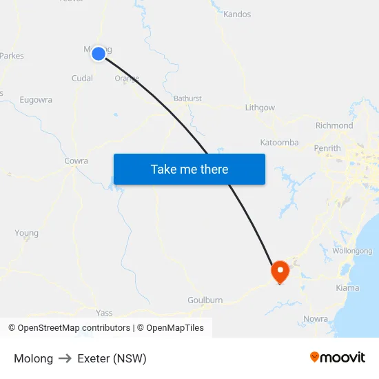 Molong to Exeter (NSW) map