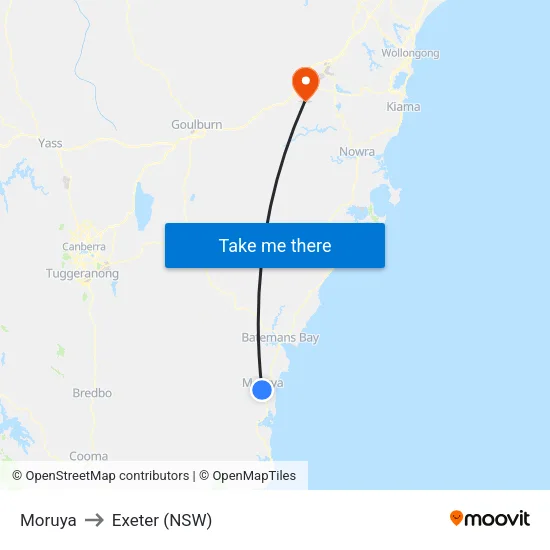 Moruya to Exeter (NSW) map