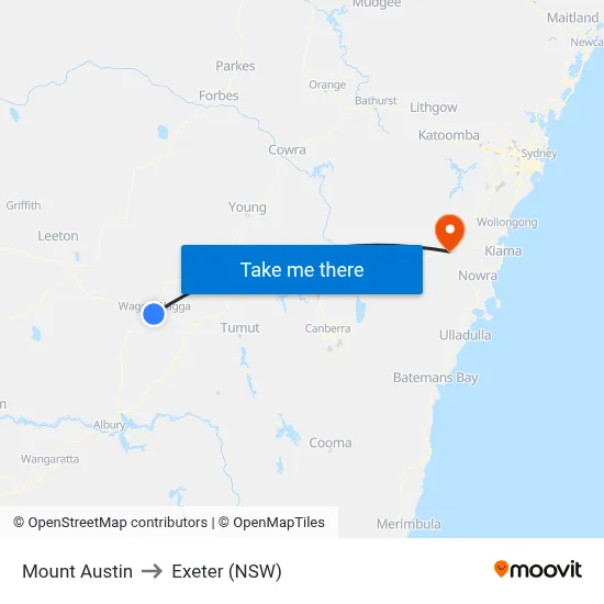 Mount Austin to Exeter (NSW) map
