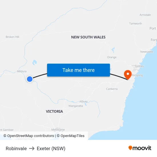 Robinvale to Exeter (NSW) map