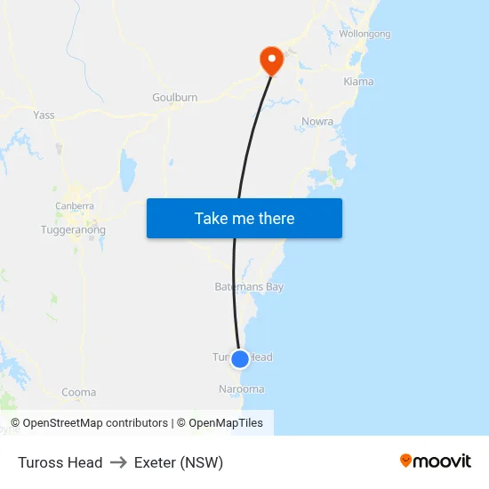 Tuross Head to Exeter (NSW) map