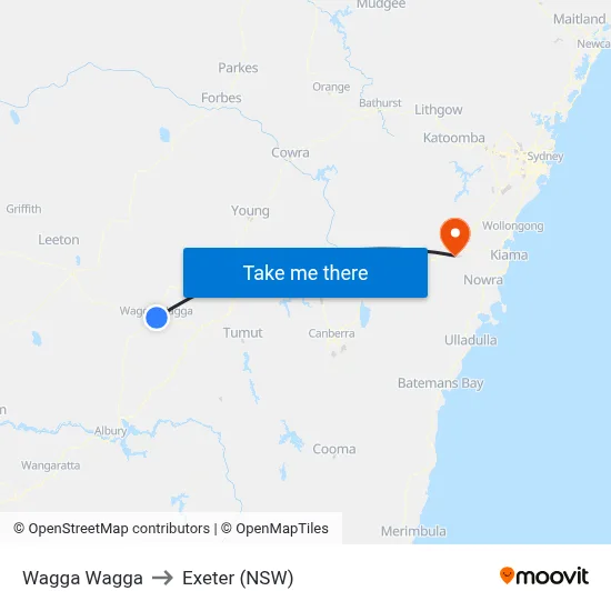 Wagga Wagga to Exeter (NSW) map
