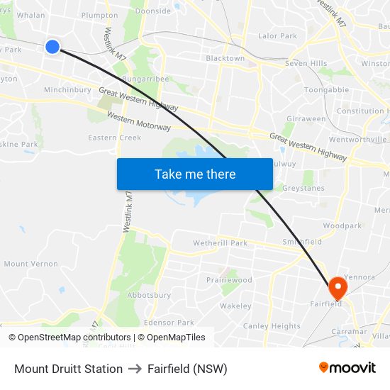 Mount Druitt Station to Fairfield (NSW) map