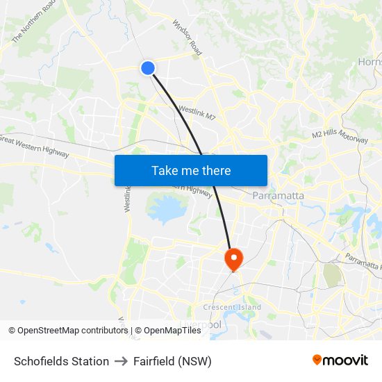 Schofields Station to Fairfield (NSW) map