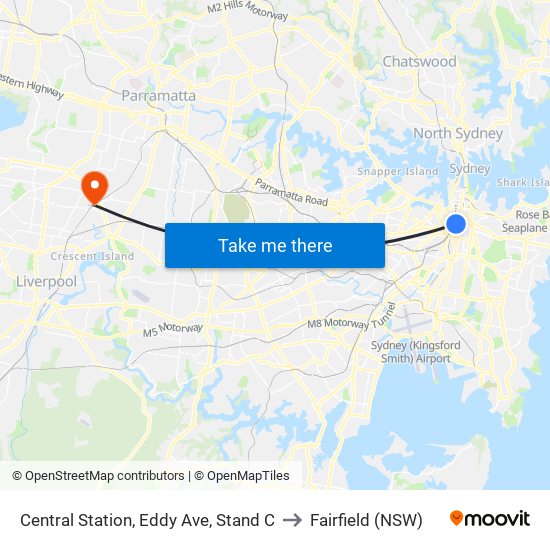Central Station, Eddy Ave, Stand C to Fairfield (NSW) map